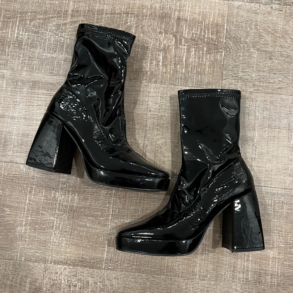 Nasty Gal Black Patent Leather Ankle Boots